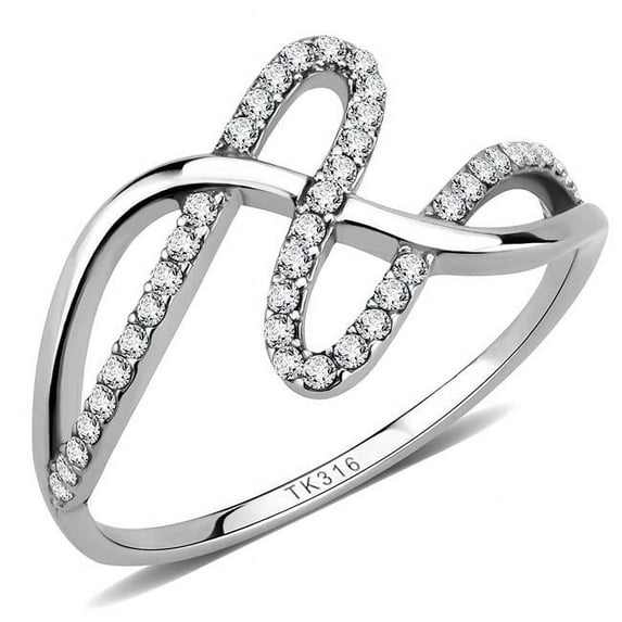 Alamode DA265-10 Women High Polished Stainless Steel Ring with AAA Grade CZ in Clear - Size 10