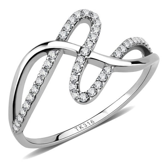 Alamode DA265-7 Women High Polished Stainless Steel Ring with AAA Grade CZ in Clear - Size 7