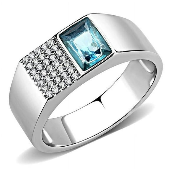 Alamode DA287-8 Men High Polished Stainless Steel Ring with Synthetic in Sea Blue - Size 8