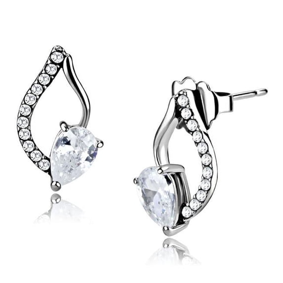 Alamode DA290 Women High Polished Stainless Steel Earrings with AAA Grade CZ in Clear
