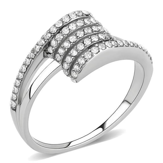 Alamode DA342-7 Women No Plating Stainless Steel Ring with AAA Grade CZ in Clear - Size 7