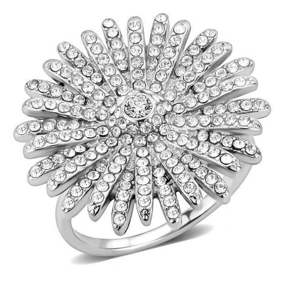 Alamode DA364-5 Women High Polished Stainless Steel Ring with AAA Grade CZ in Clear - Size 5
