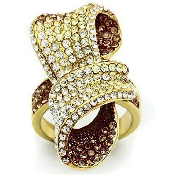 Alamode GL307-6 IP Gold Ion Plating Brass Ring with Top Grade Crystal, Multi Color - Size 6