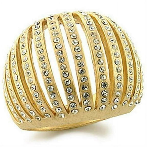 Alamode Gold Brass Ring with Top Grade Crystal, Clear - Size 9