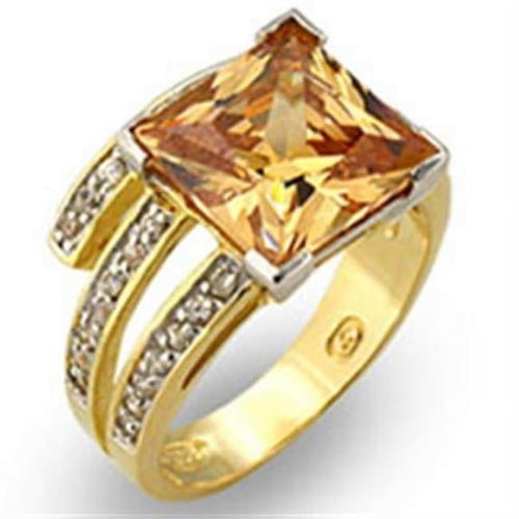Alamode Gold & Rhodium 925 Sterling Silver Ring with AAA Grade CZ, Champagne - Size 5