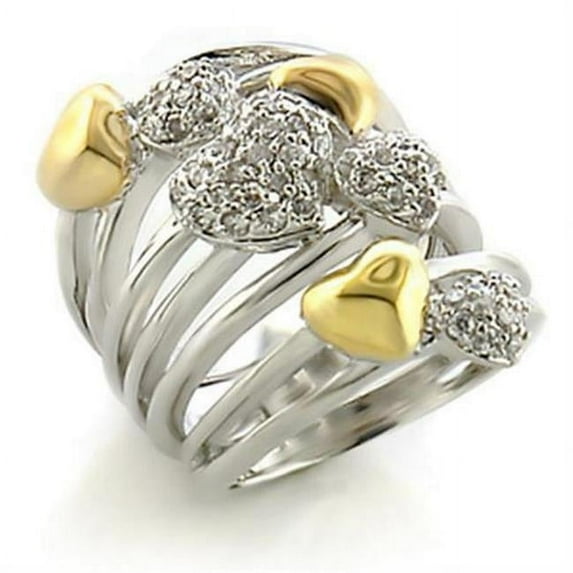 Alamode Gold & Rhodium Brass Ring with AAA Grade CZ, Clear - Size 8
