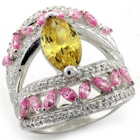Alamode High-Polished 925 Sterling Silver Ring with AAA Grade CZ, Citrine Yellow - Size 7