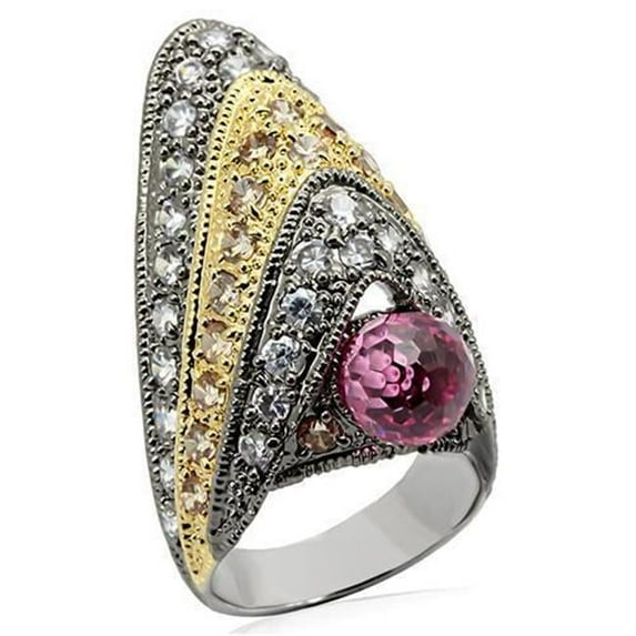 Alamode LO1001-6 Women Rhodium & Gold & Ruthenium Brass Ring with AAA Grade CZ in Multi Color - Size 6
