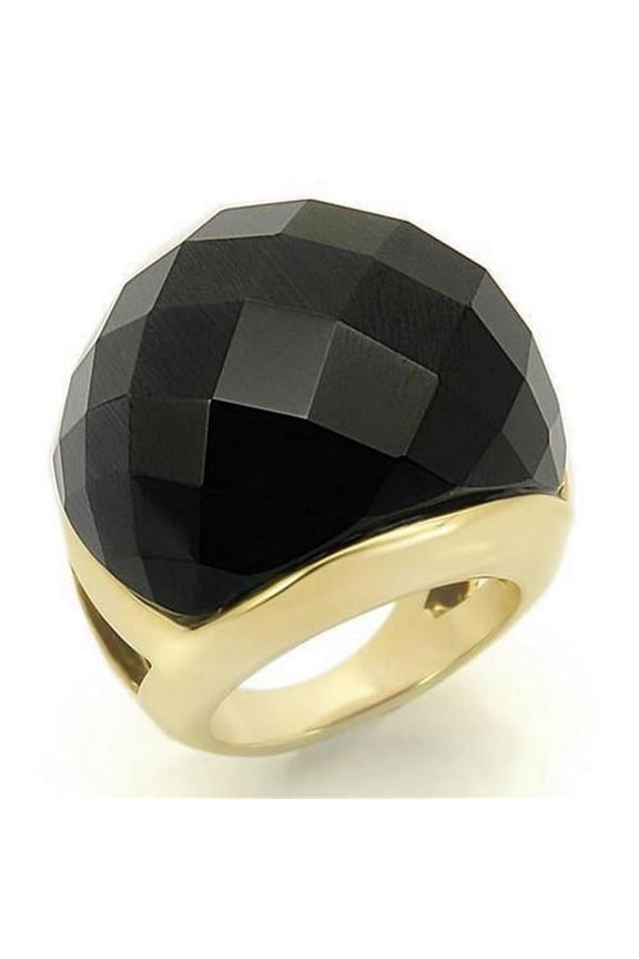 Alamode LO1041-7 Gold Brass Ring with Synthetic Cat Eye, Jet - Size 7