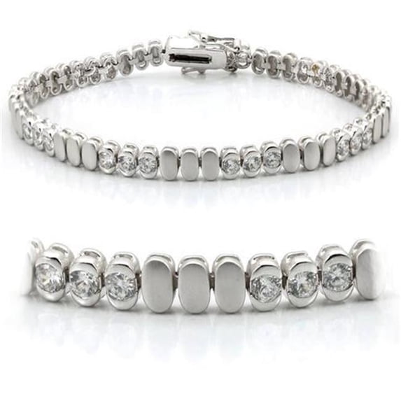 Alamode LO1159-7 Women Matte Rhodium & Rhodium Brass Bracelet with AAA Grade CZ in Clear - 7 in.