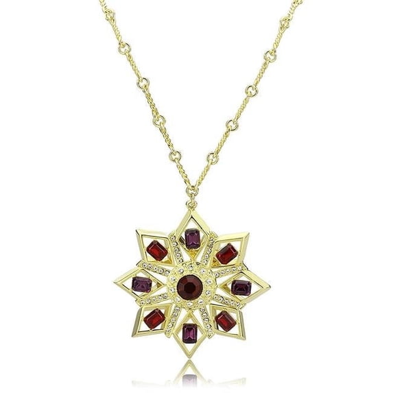 Alamode LO1301-16 Women Gold Brass Chain Pendant with Top Grade Crystal in Multi Color - 16 in.