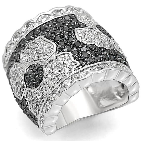 Alamode LO1346-8 Women Rhodium & Ruthenium Brass Ring with AAA Grade CZ in Clear - Size 8