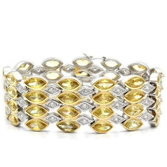 Alamode LO1459-7.25 Women Gold & Rhodium Brass Bracelet with AAA Grade CZ in Topaz - 7.25 in.