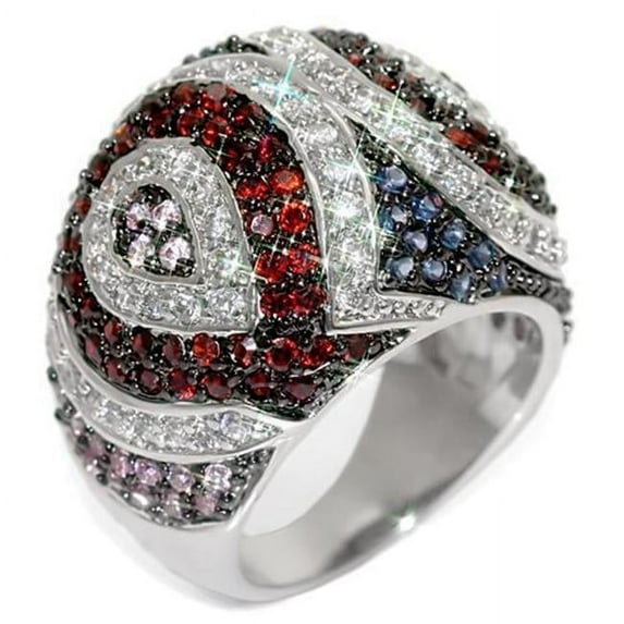 Alamode LO1520-10 Women Rhodium & Ruthenium Brass Ring with AAA Grade CZ in Multi Color - Size 10