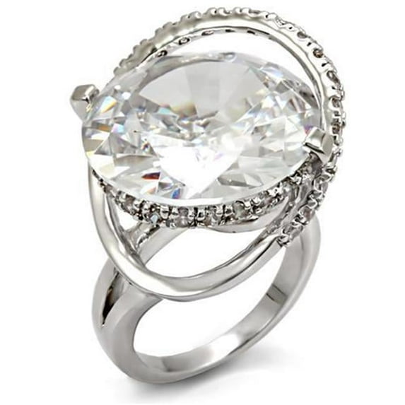 Alamode LO1561-8 Women Rhodium Brass Ring with AAA Grade CZ in Clear - Size 8