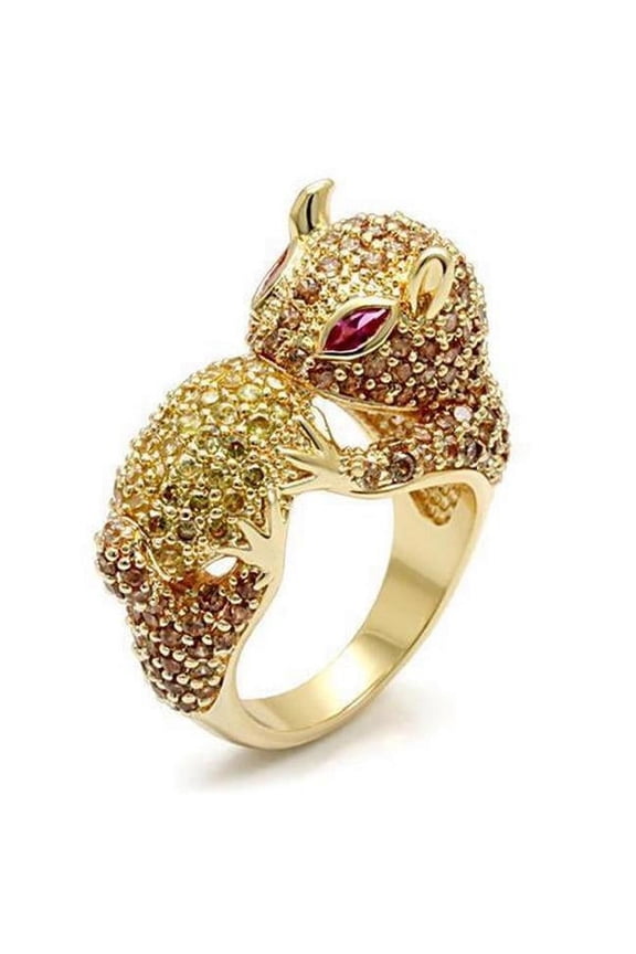 Alamode LO1595-9 Imitation Gold Brass Ring with Synthetic Garnet, Ruby - Size 9