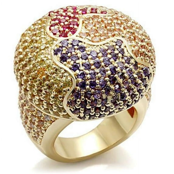 Alamode LO1598-9 Women Imitation Gold Brass Ring with AAA Grade CZ in Multi Color - Size 9