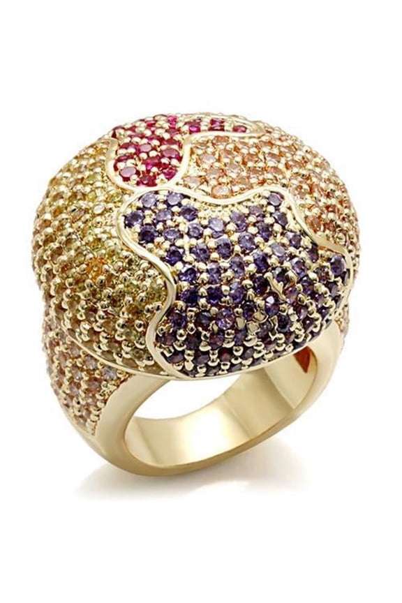 Alamode LO1598-9 Women Imitation Gold Brass Ring with AAA Grade CZ in Multi Color - Size 9