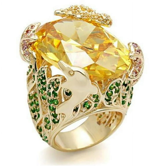 Alamode LO1599-8 Women Imitation Gold Brass Ring with AAA Grade CZ in Topaz - Size 8