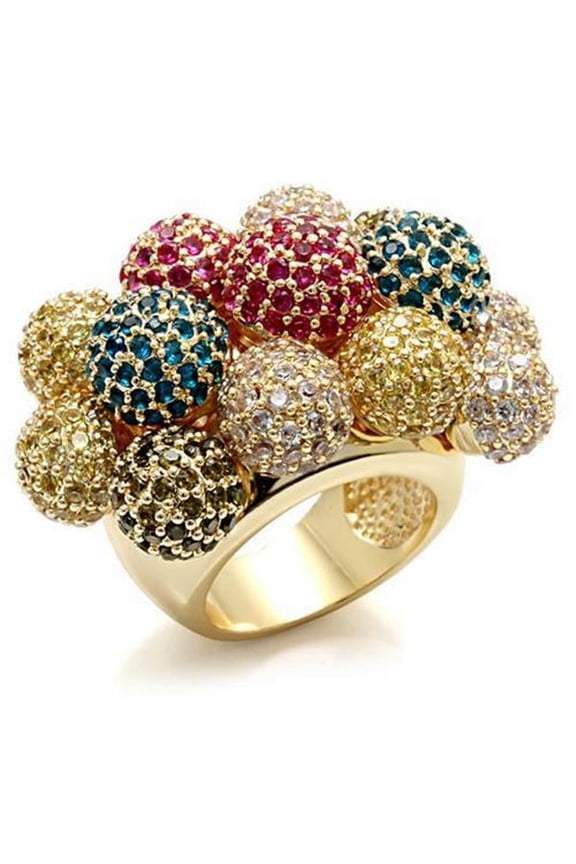 Alamode LO1604-9 Imitation Gold Brass Ring with AAA Grade CZ, Multi Color - Size 9