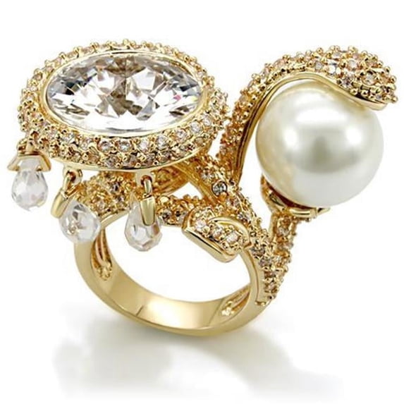Alamode LO1607-10 Women Imitation Gold Brass Ring with AAA Grade CZ in Clear - Size 10