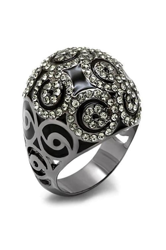 Alamode LO1616-6 Women TIN Cobalt Black Brass Ring with Top Grade Crystal in Black Diamond - Size 6