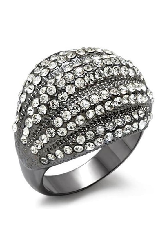 Alamode LO1617-5 Women TIN Cobalt Black Brass Ring with Top Grade Crystal in Clear - Size 5