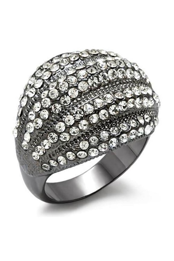 Alamode LO1617-7 Women TIN Cobalt Black Brass Ring with Top Grade Crystal in Clear - Size 7