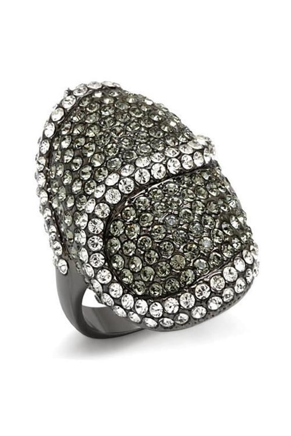 Alamode LO1626-10 Women TIN Cobalt Black Brass Ring with Top Grade Crystal in Black Diamond - Size 10