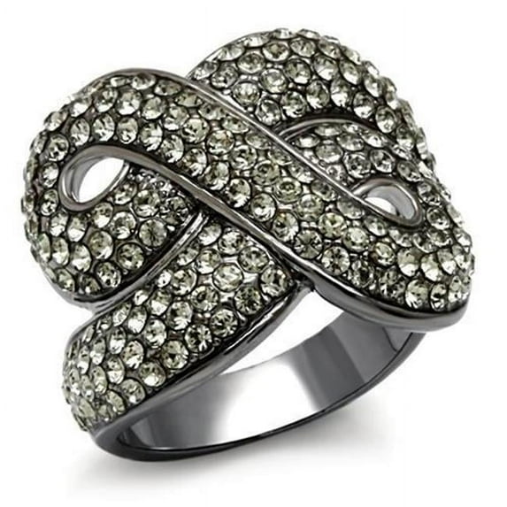 Alamode LO1634-7 Women TIN Cobalt Black Brass Ring with Top Grade Crystal in Black Diamond - Size 7