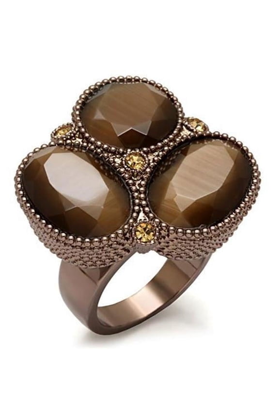 Alamode LO1640-7 Women Chocolate Gold Brass Ring with Top Grade Crystal in Brown - Size 7