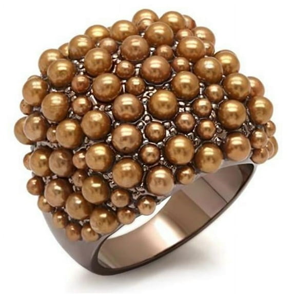 Alamode LO1663-9 Women Chocolate Gold Brass Ring with Synthetic in Brown - Size 9