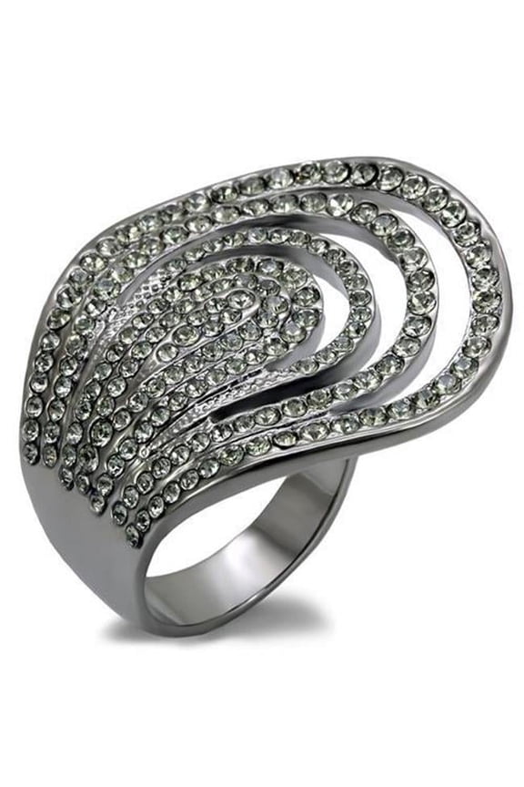 Alamode LO1669-5 Women TIN Cobalt Black Brass Ring with Top Grade Crystal in Black Diamond - Size 5