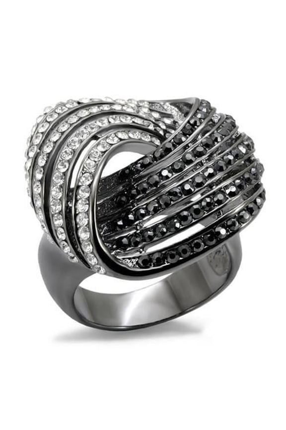 Alamode LO1670-9 Women TIN Cobalt Black Brass Ring with Top Grade Crystal in Jet - Size 9