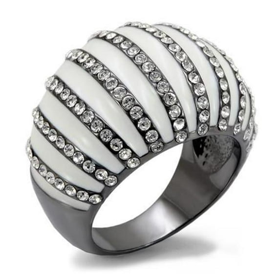 Alamode LO1673-7 Women TIN Cobalt Black Brass Ring with Top Grade Crystal in Clear - Size 7