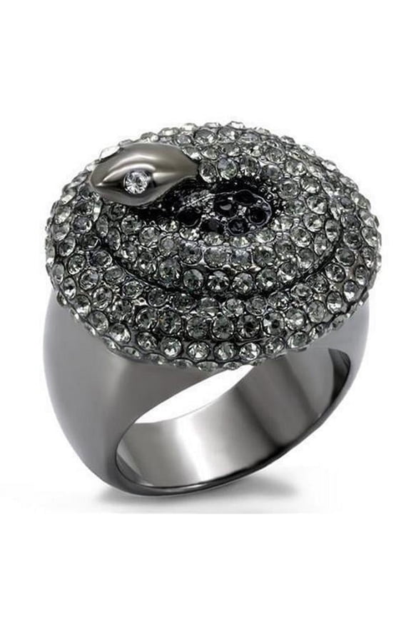 Alamode LO1675-7 Tin Cobalt Black Brass Ring with Top Grade Crystal, Multi Color - Size 7