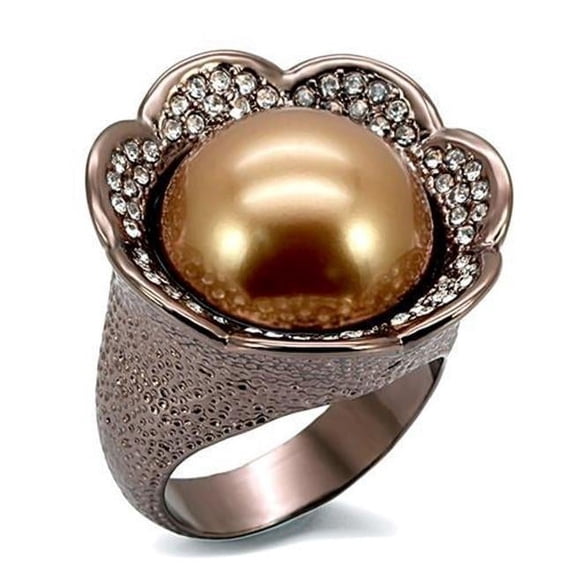 Alamode LO1691-8 Women Chocolate Gold Brass Ring with Synthetic in Brown - Size 8