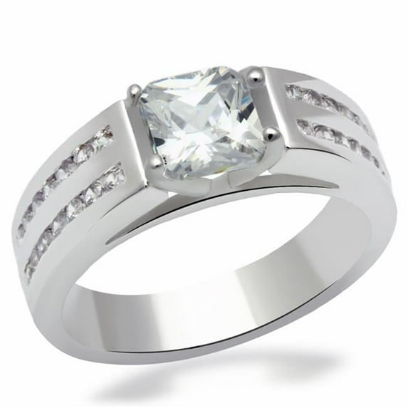 Alamode LO2070-7 Women Rhodium Brass Ring with AAA Grade CZ in Clear - Size 7
