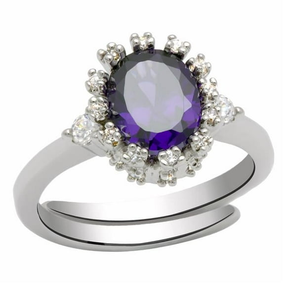 Alamode LO2073-7 Women Rhodium Brass Ring with AAA Grade CZ in Amethyst - Size 7