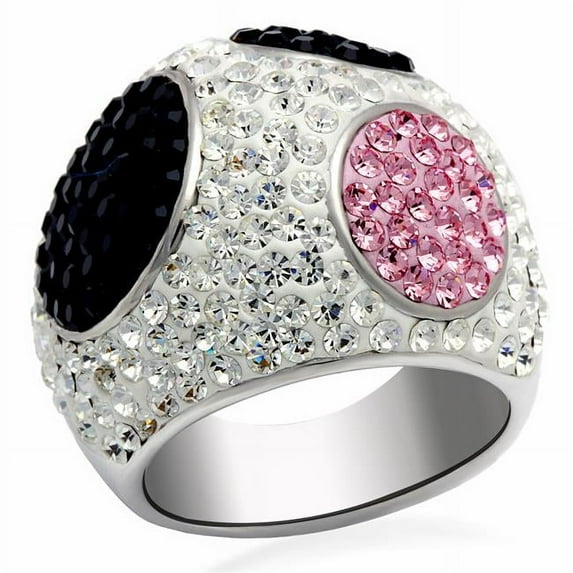 Alamode LO2081-6 Women Rhodium & Ruthenium Brass Ring with Top Grade Crystal in Multi Color - Size 6
