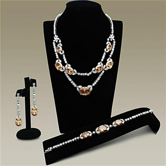 Alamode LO2326 Rhodium Brass Jewelry Sets with AAA Grade CZ, Champagne
