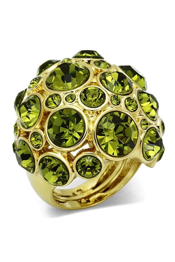 Alamode LO2544-8 Women Gold Brass Ring with Top Grade Crystal in Olivine - Size 8