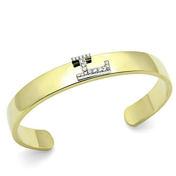 Alamode LO2581-6.75 Women Gold & Rhodium White Metal Bangle with Top Grade Crystal in Clear - 6.75 in.