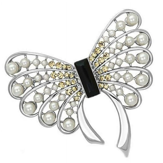 Alamode LO2868 Women Imitation Rhodium White Metal Brooches with Synthetic in Jet