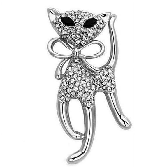 Alamode LO2900 Women Imitation Rhodium White Metal Brooches with Top Grade Crystal in Jet