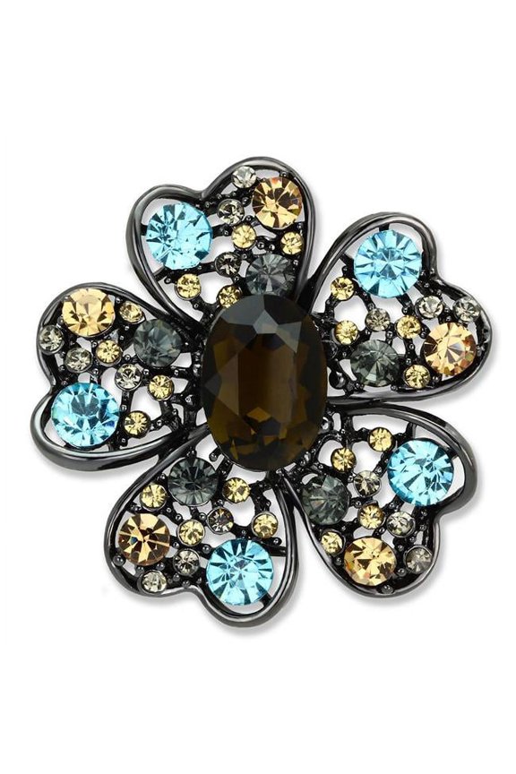 Alamode LO2926 Women Ruthenium White Metal Brooches with Synthetic in Brown
