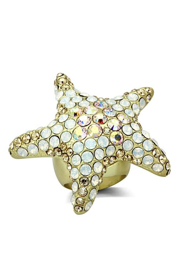 Alamode LO2973-7 Matte Gold Brass Ring with Top Grade Crystal, Multi Color - Size 7