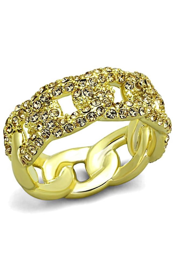 Alamode LO3215-6 Women Gold Brass Ring with Top Grade Crystal in Light Smoked - Size 6