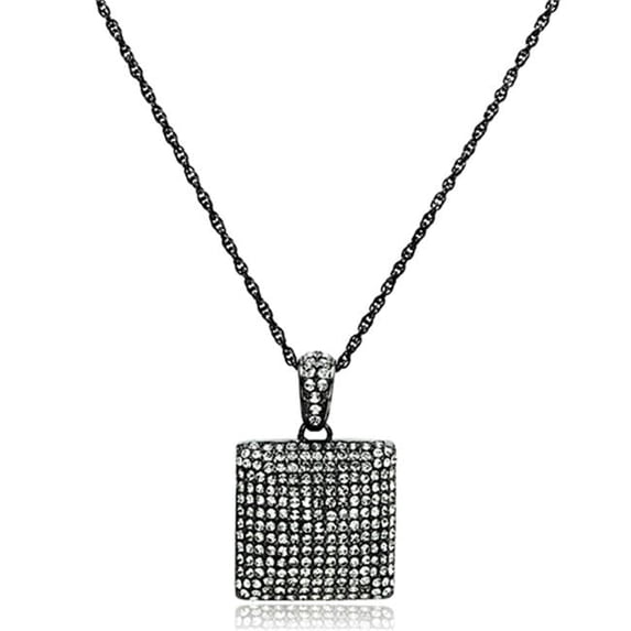 Alamode LO3471-18 Women TIN Cobalt Black Brass Chain Pendant with Top Grade Crystal in Black Diamond - 18 in.