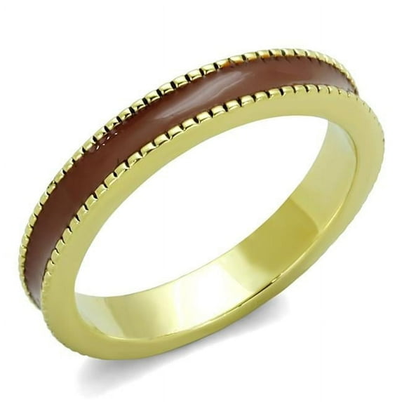 Alamode LO3551-5 Women Gold Brass Ring with Epoxy in Brown - Size 5